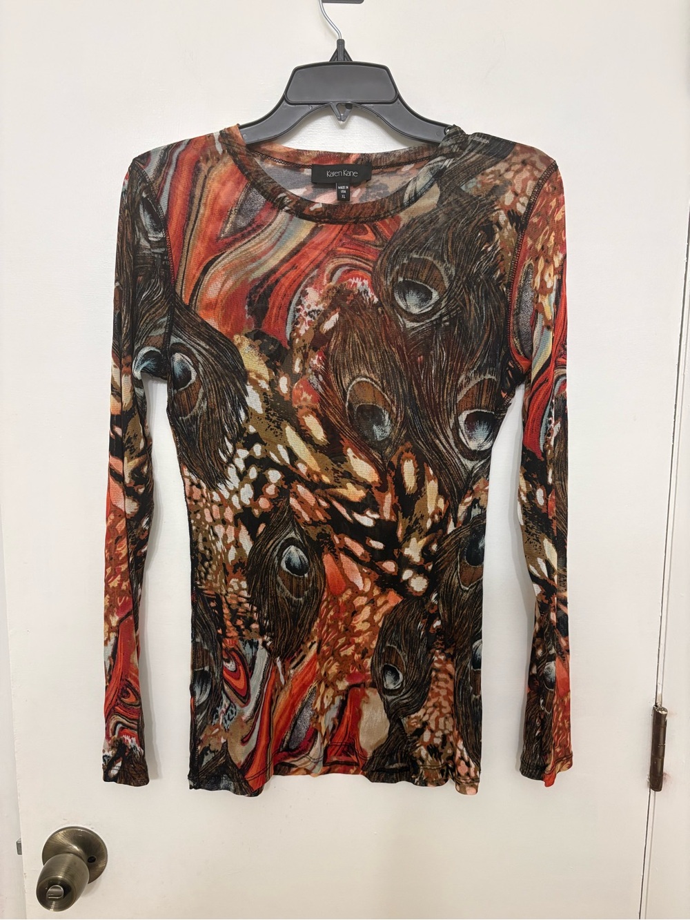 Vintage Karen Kane Sheer Mesh Fitted Y2K Peacock Top XL